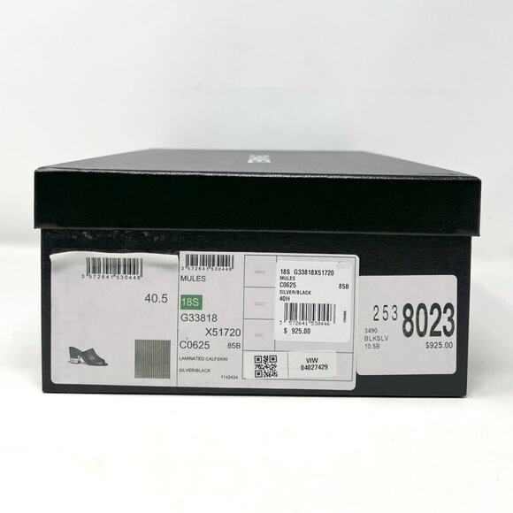 Chanel Striped Suede Peep Toe Mule Sandals with Logo Heel - Size 40.5 - Picture 9 of 10